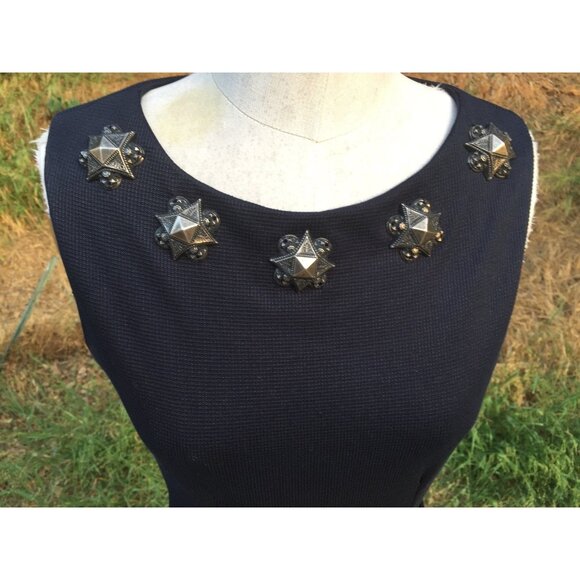 Eva Franco Metal embellished Dress Sz 4 navy metal belted stars - Picture 3 of 6